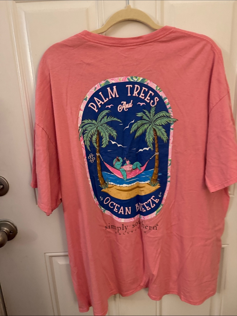Simply Southern Coral Pink Tropical Palm Graphic Tee